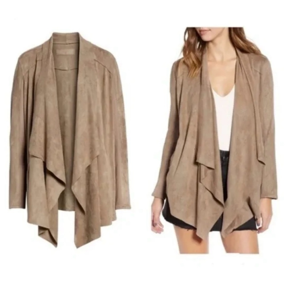 [BLANKNYC] Beige drape front soft suede cardigan with pockets